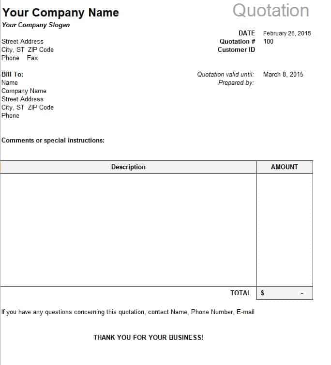 Excel quotation template