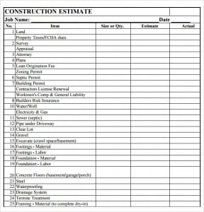 construction estimate template excel