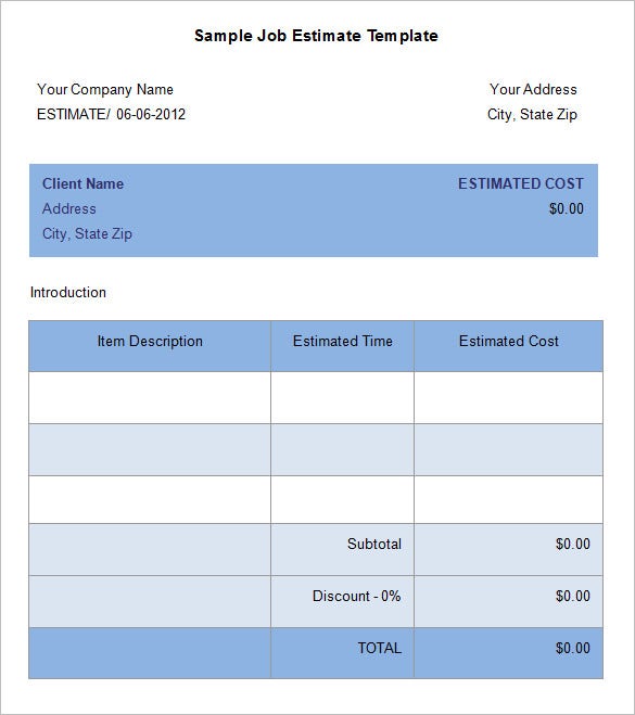 3 Free Job estimate templates - Free Quotation Templates - Estimate