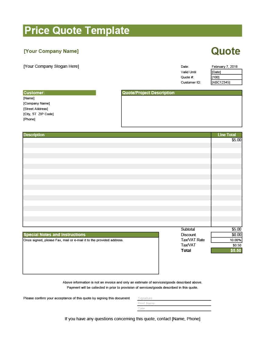 microsoft excel estimate template