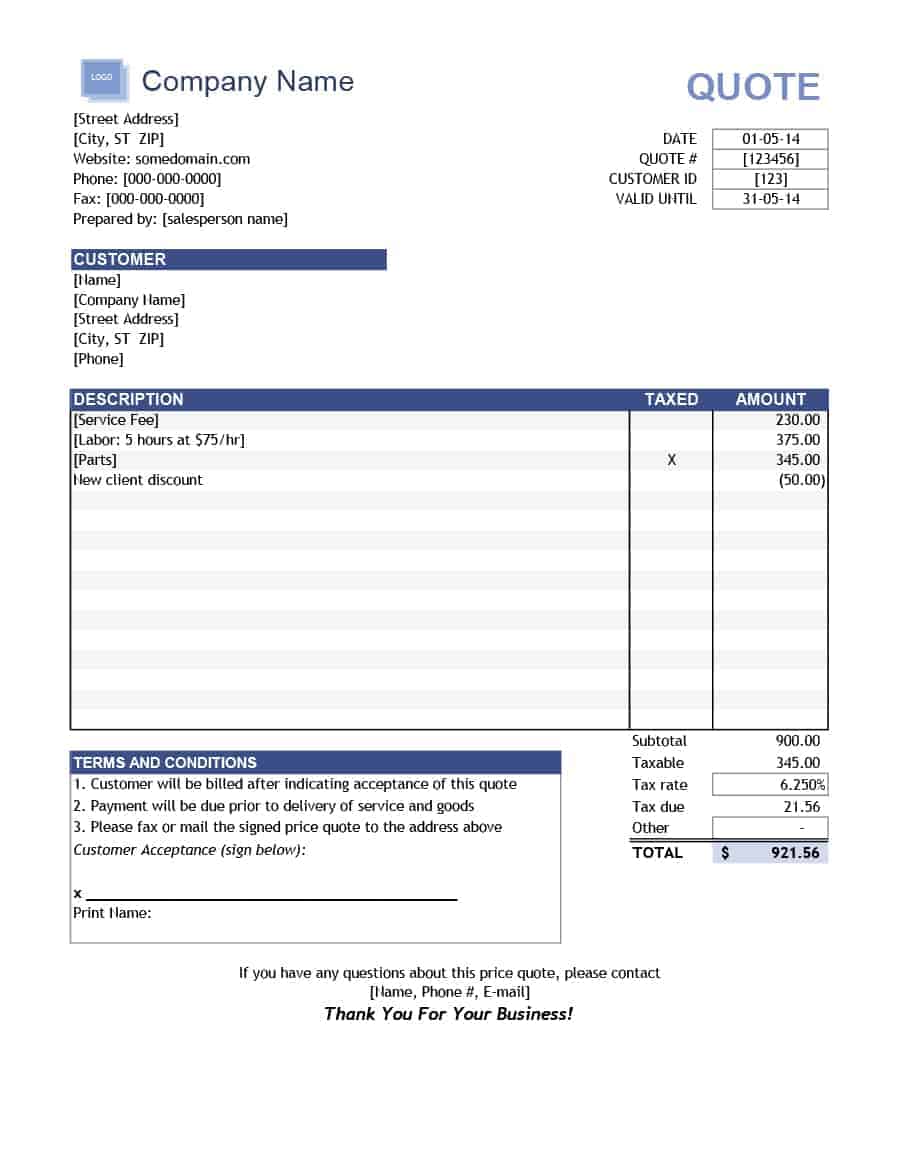 microsoft excel estimate template