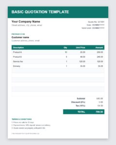 Free basic quotation template Excel with tax and discount preview