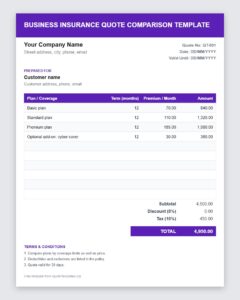 Free business insurance quote comparison template Excel preview