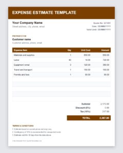Free expense estimate template Excel with formulas preview
