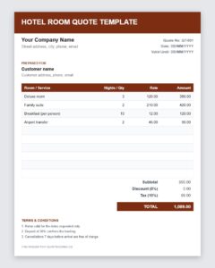 Free hotel room quote template Excel preview