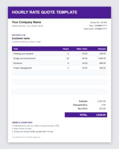 Free hourly rate quote template Excel preview