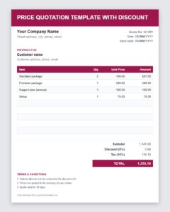 Free price quotation template with discount Excel preview