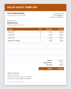 Free sales quote template Excel preview