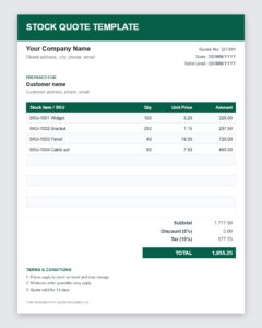Free stock quote template Excel preview
