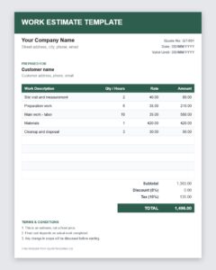 Free work estimate template Excel preview